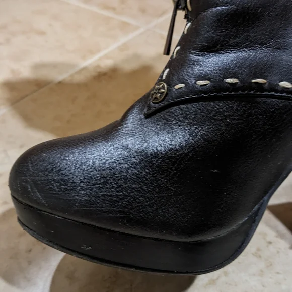 Chunky Black Zip-front High Heeled Boots/Booties with Faux Fur - Picture 4 of 6